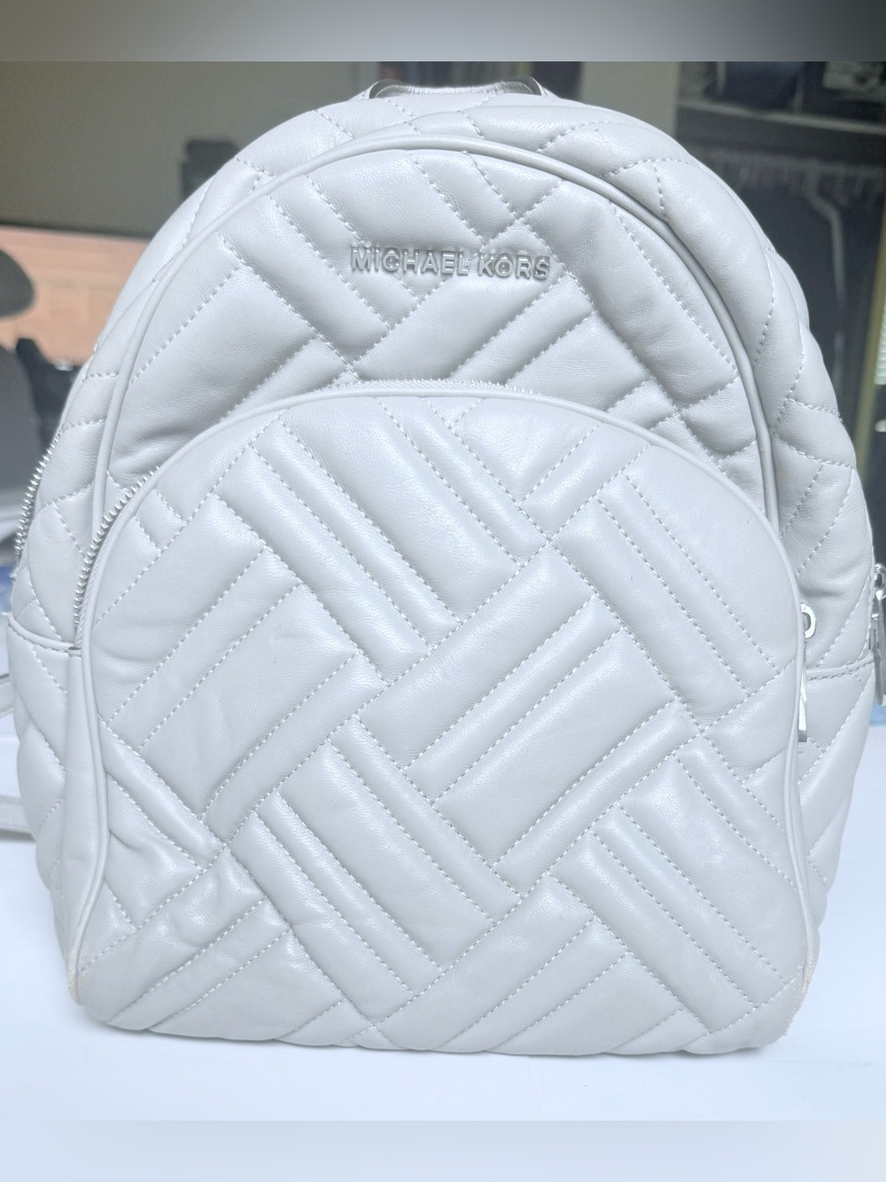 Michael Kors Cream Quilted Leather Backpack Used Condition